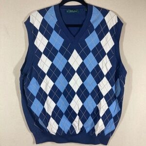 Bobby Jones Mens Sweater Vest XXL Navy Argyle Golf Dark Academia Grandpacore